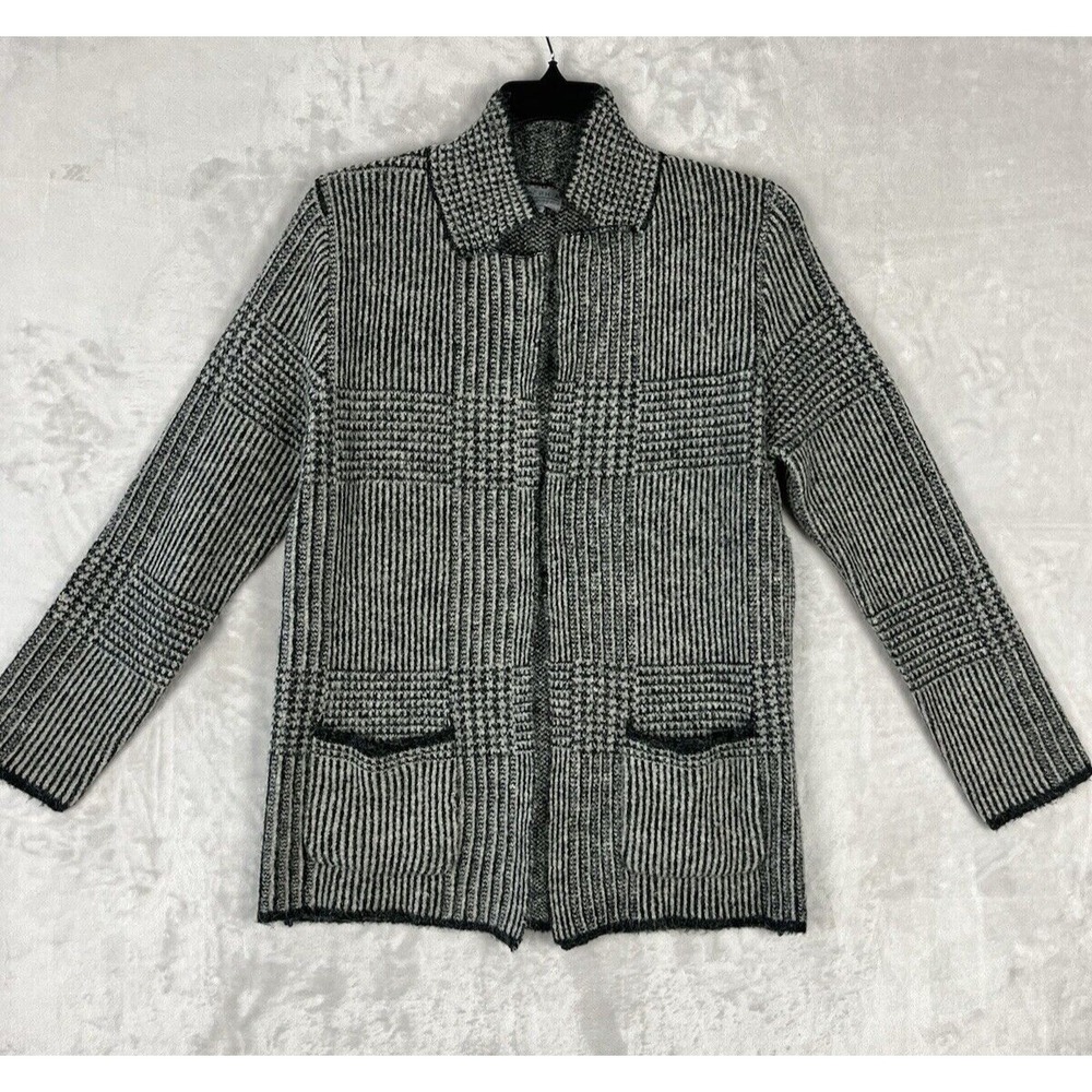 Joseph A Cardigan Women Medium Black Geometric Lightweight Pockets Excellent